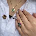 Moses Signature Teal Green Tourmaline & Rubellite Tourmaline Ring 200-07130